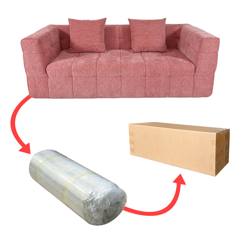 S203pink home living room furniture cotton linen velvet fabric compressed compressible couch small packing sofa set