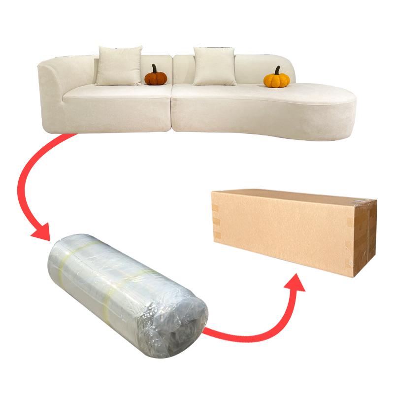 S222 Italian design modern compressible living room home furniture L shape modular vacuum small package fabric compression sofa set