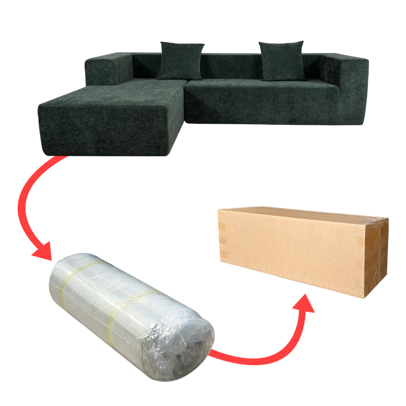 S221green 2024 popular living room compression modern home furniture modular L shape compressed fabric velvet couch sofa set