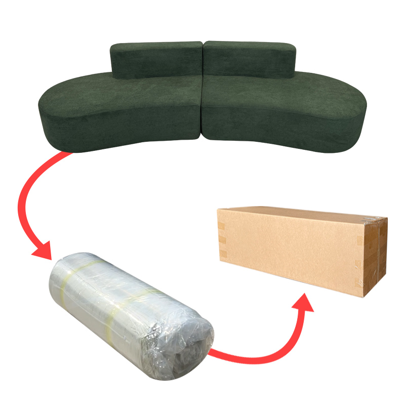 S241-3 Wholesale Factory Italian Minimalist Design Curved Shape 3 Seater Boneless Couch Foam Filling Compressed Sectional Sofa