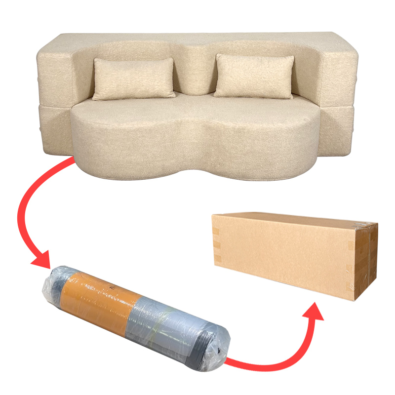 S242 Wholesale Minimalist Vacuum Compressed Foam Boneless Double Sleeper Modern 2 Seater Convertible Folding Compression Sofa Bed