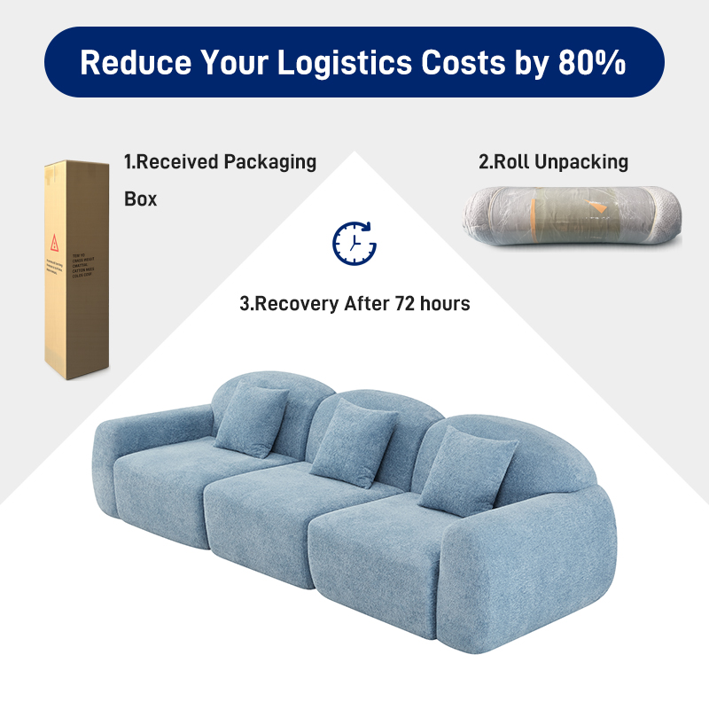 S225-3    OEM Foshan Factory Modern Fabric Sponge 3-seater Segmented Sofa Set Vacuum Packaging Compression Apartment Furniture