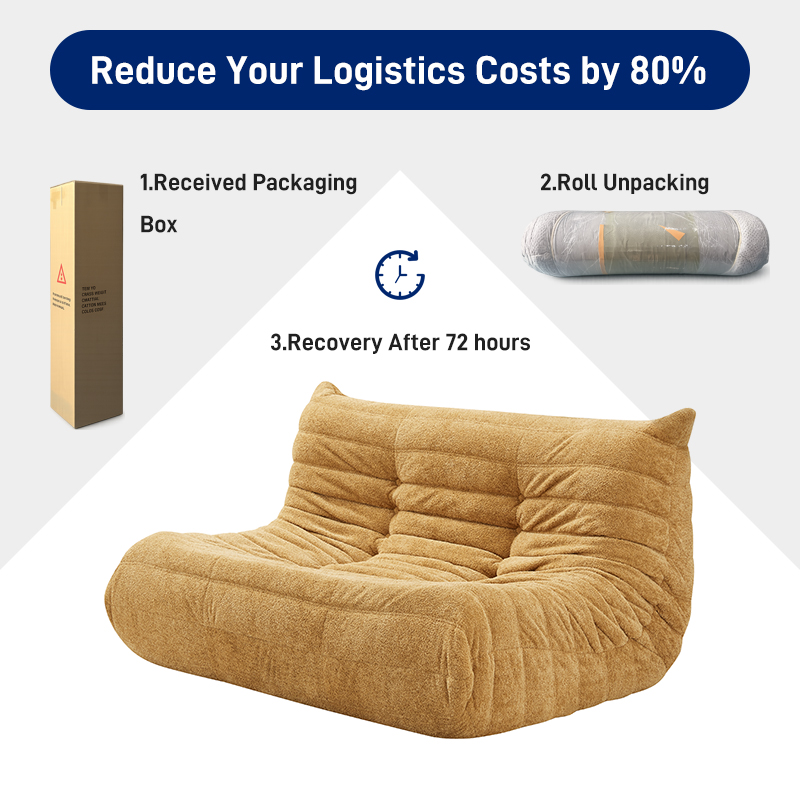S212-2 Modern Italian Designer Caterpillar Fabric Couch 2 Seater Vacuum Compressed High Density Foam Living Room Seating