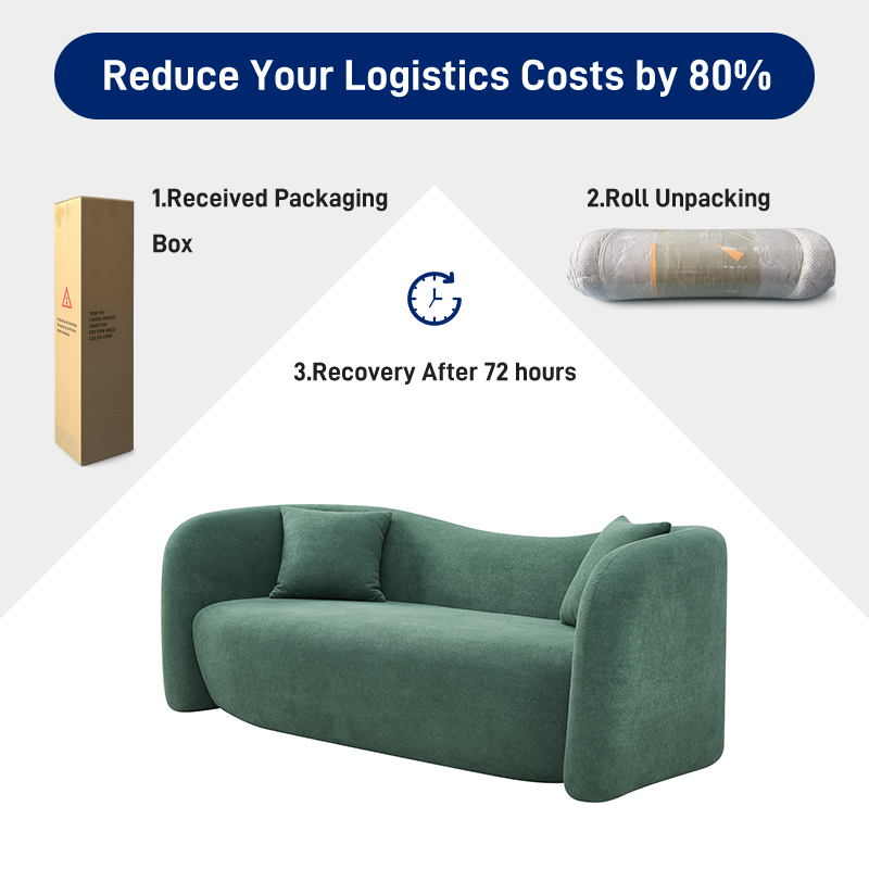 S257 Modern Minimalist Cloud Green Fabric Sofa Deluxe Soft Foam Filled Three Seat Sofa for Upholstered Seats in Apartment Living Room